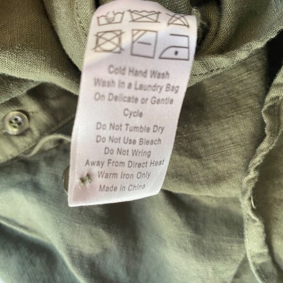 Lioness XS Olive Green Long-Sleeve Ruched Button-Up Mini Dress Linen - Picture 8 of 9